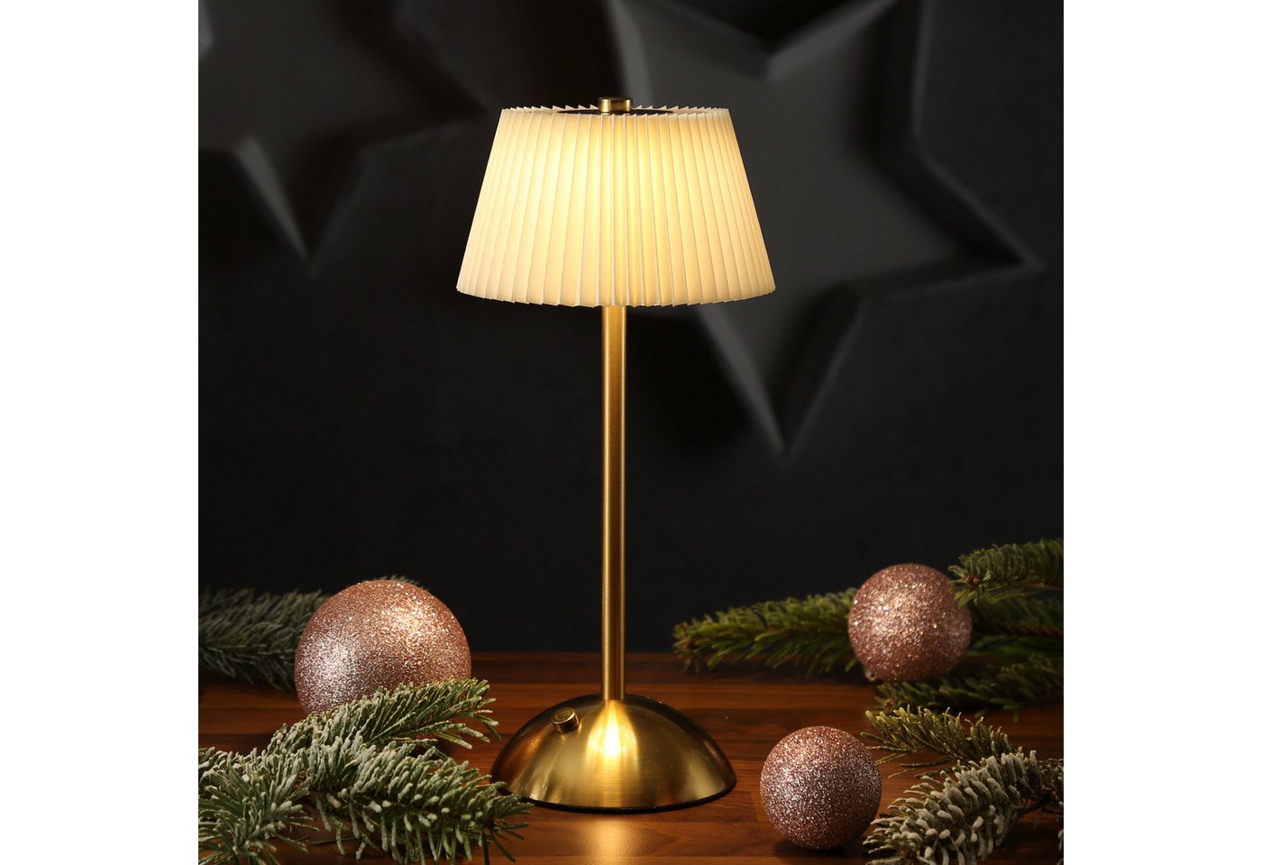 MARELIDA Tischleuchte LED Tischlampe mit Schirm wiederaufladbar dimmbar 3 Lichtfarben 30,5cm, LED Classic, warmweiß (2100K bis 3000K) von MARELIDA