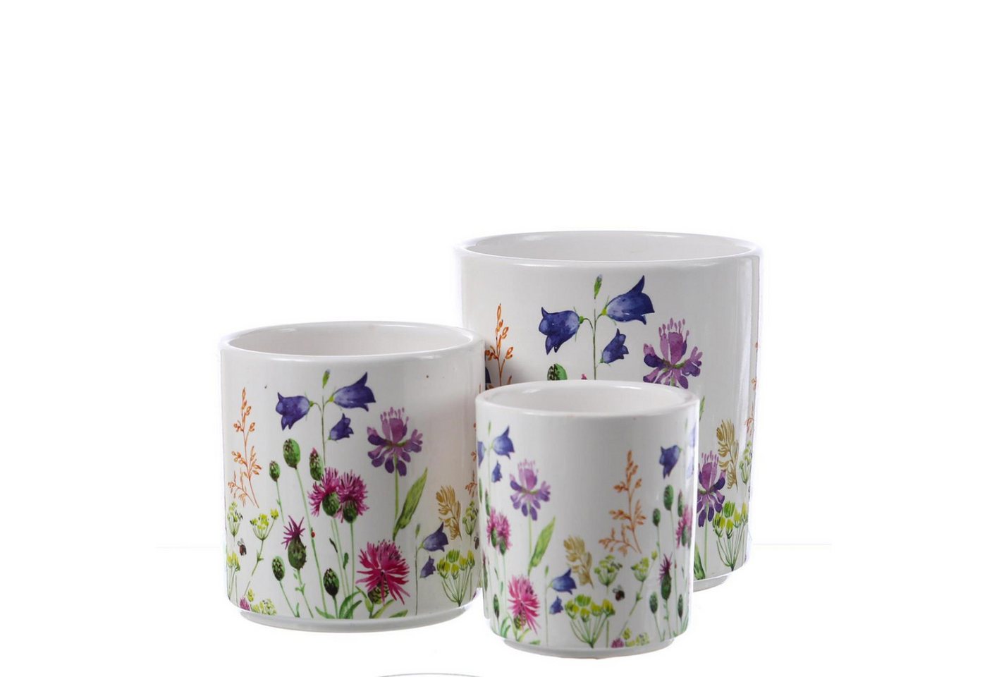 MARELIDA Übertopf Blumentöpfe Wildblumen Motiv Übertopf Pflanztopf Keramiktopf 3 Größen (3 St) von MARELIDA