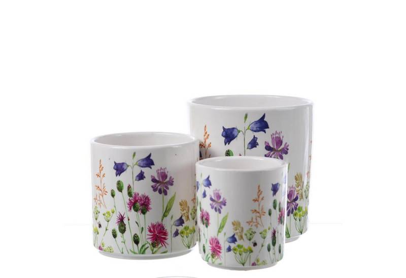MARELIDA Übertopf Blumentöpfe Wildblumen Motiv Übertopf Pflanztopf Keramiktopf 3 Größen (3 St) von MARELIDA