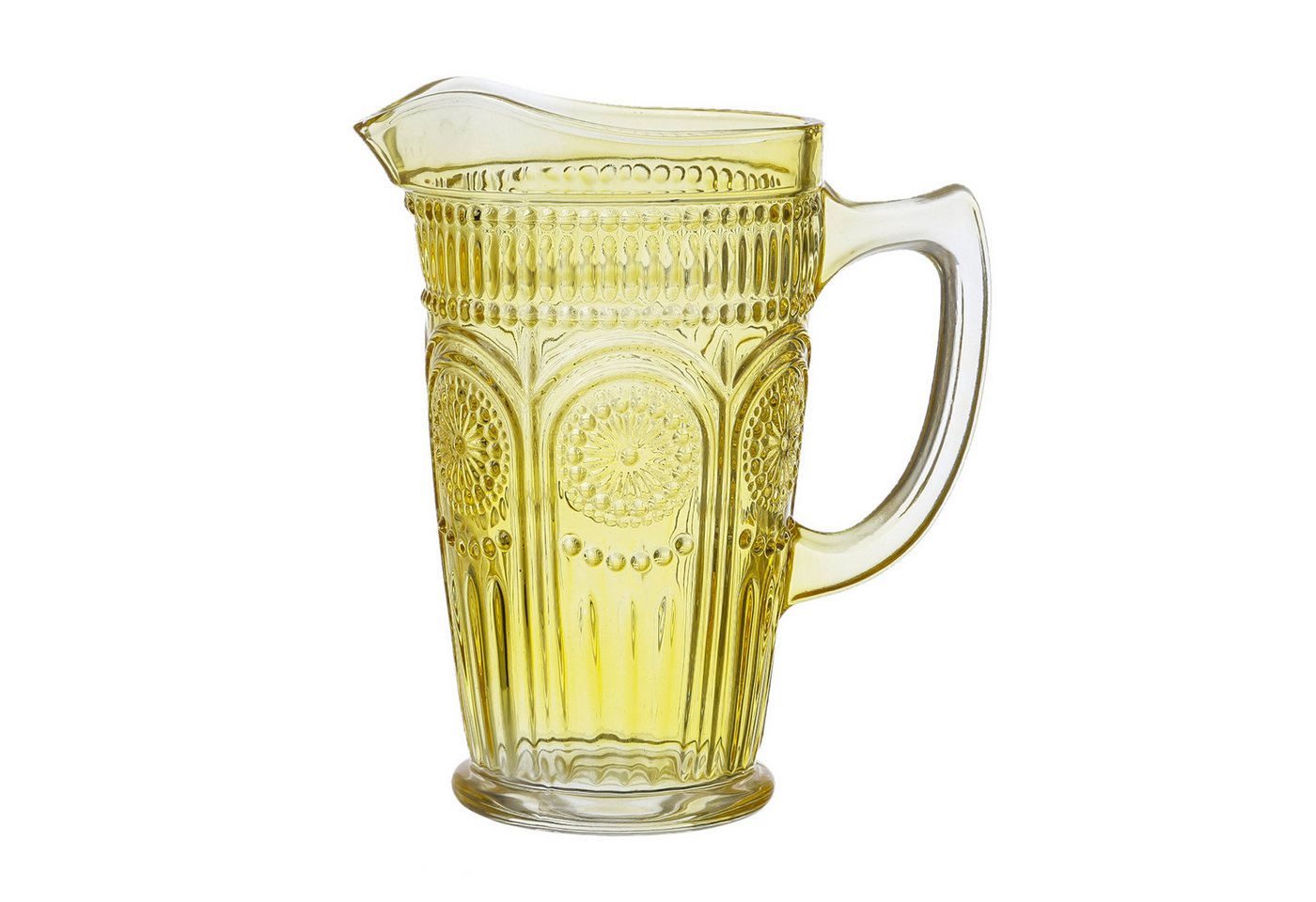 MARELIDA Wasserkrug Glaskrug Vintage Boho Blumenmuster Karaffe Tee Saft Kanne 1,4l gelb von MARELIDA