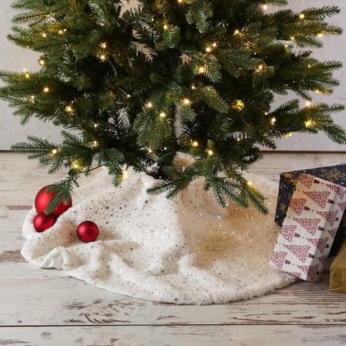 MARELIDA Weihnachtsbaumdecke Mond und Sterne - Baumteppich - Polyester - D: 90cm - rund - weiß, Silber von MARELIDA