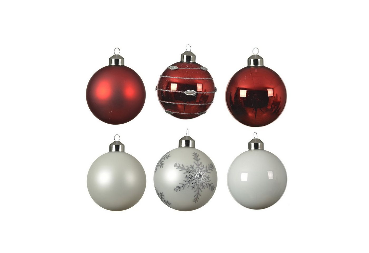 MARELIDA Weihnachtsbaumkugel Christbaumkugel Weihnachtskugel Glas D: 8cm rot weiß 6er Set (6 St) von MARELIDA