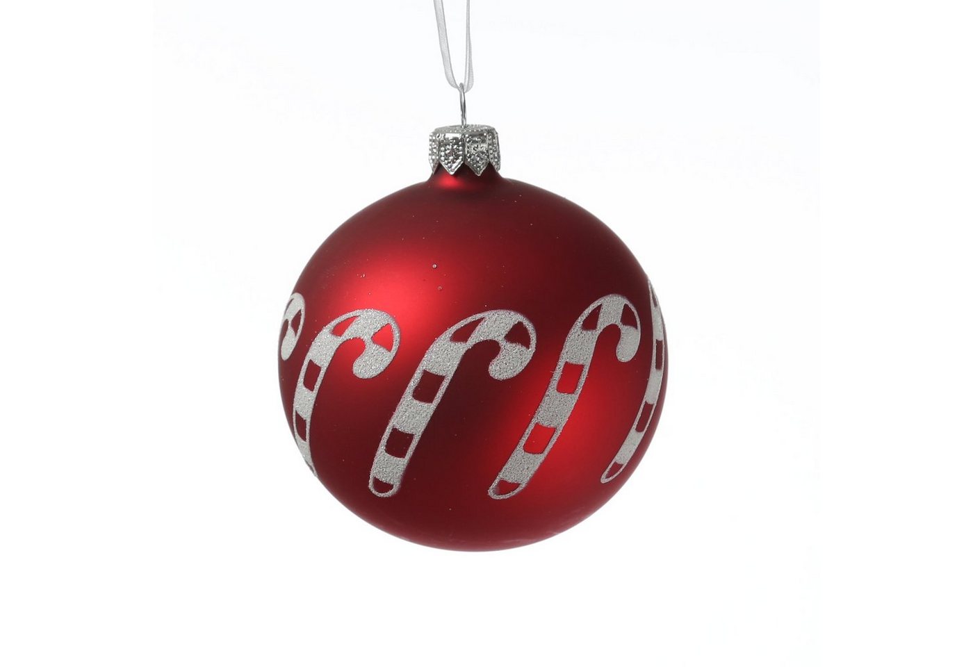 MARELIDA Weihnachtsbaumkugel Christbaumkugel Zuckerstange Weihnachtskugel Glas D: 8cm matt rot (1 St) von MARELIDA