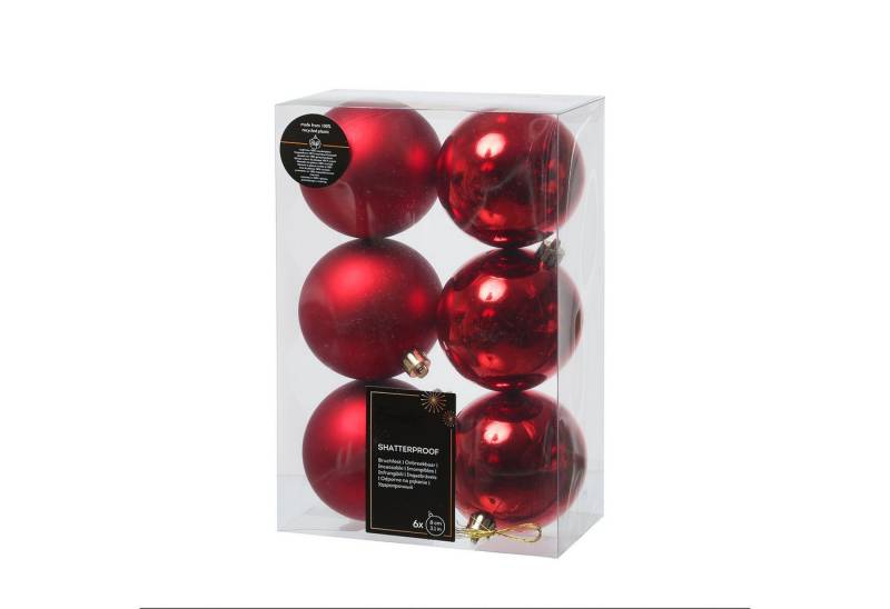 MARELIDA Weihnachtsbaumkugel Weihnachtskugeln bruchfest 8cm Christbaumkugeln glänzend matt rot 6St (6 St) von MARELIDA