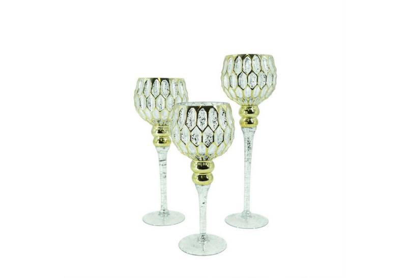 MARELIDA Windlicht Kerzenhalter Kelch Glas Windlicht H: 30,5cm/34,5cm/40cm gold 3er Set (3 St) von MARELIDA