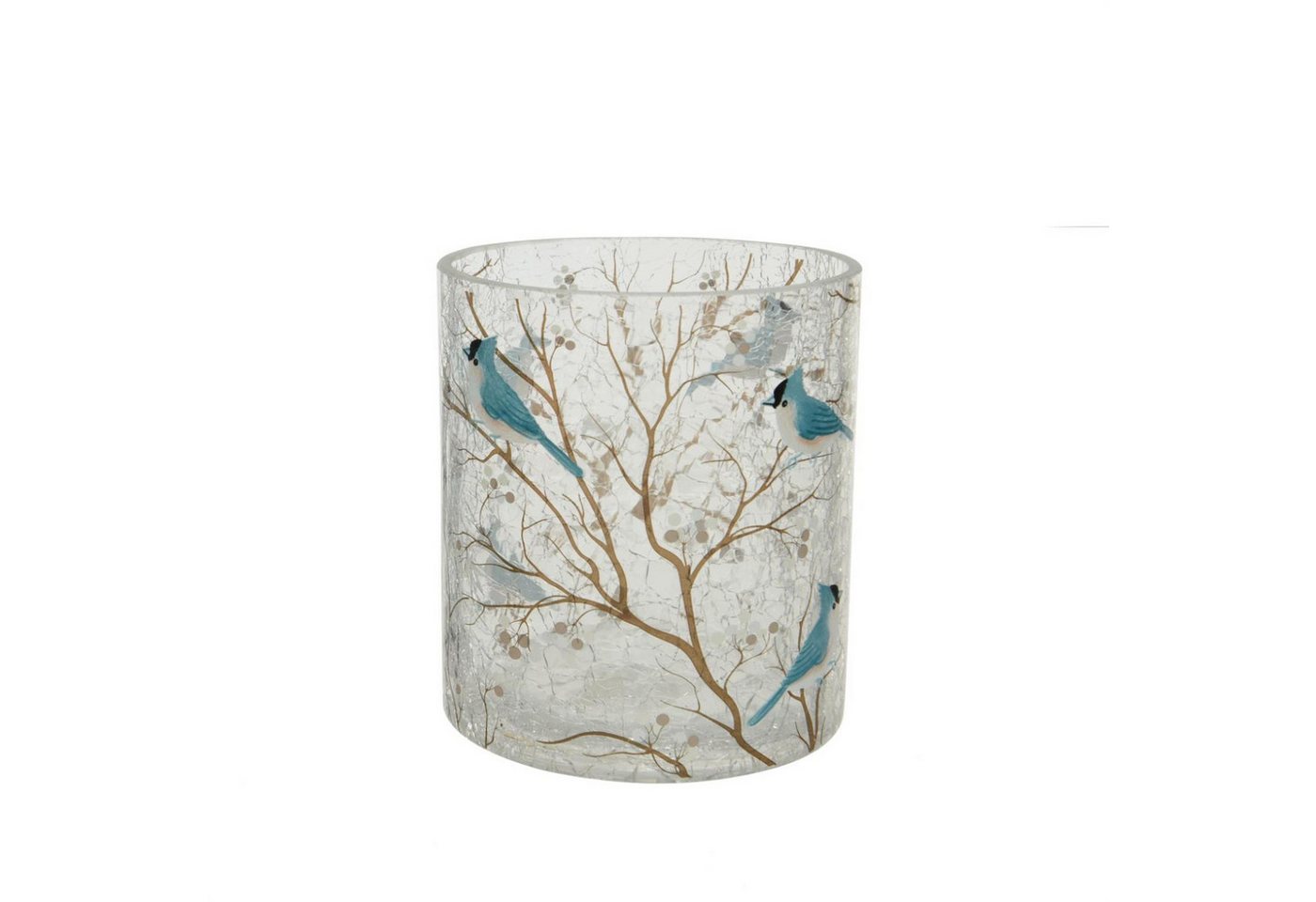 MARELIDA Windlicht Teelichthalter blauer Vogel Teelichtglas Bruchglasoptik H: 10cm D: 9cm von MARELIDA