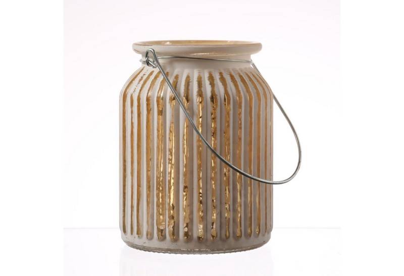 MARELIDA Windlicht Windlicht für Teelichter geriffeltes Glas H: 14,5cm weiß gold (1 St) von MARELIDA