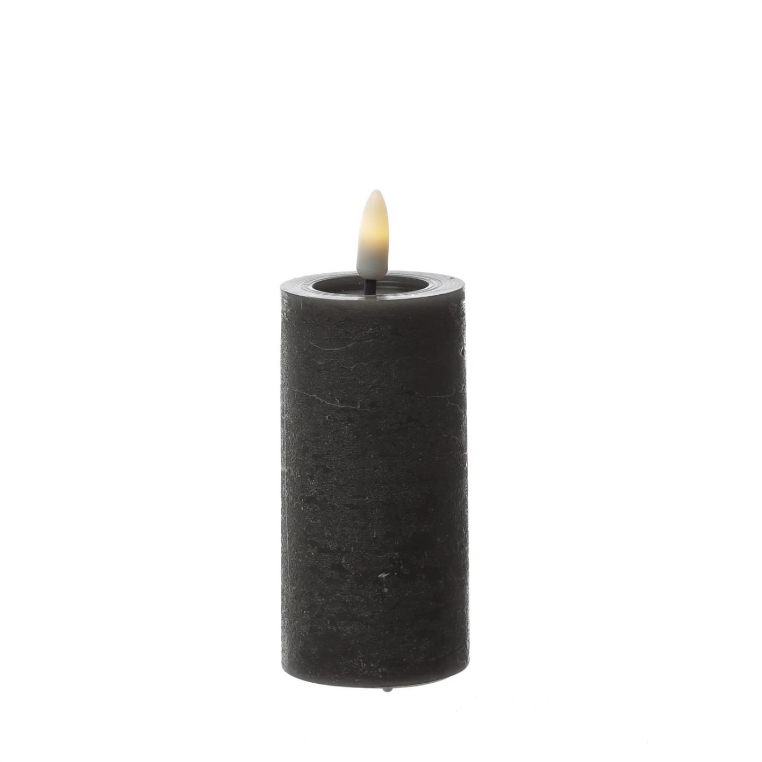 Marelida LED Kerze LINA Rustik Optik Echtwachs Flackernde 3D Flamme Timer H  12,5cm Grau von MARELIDA