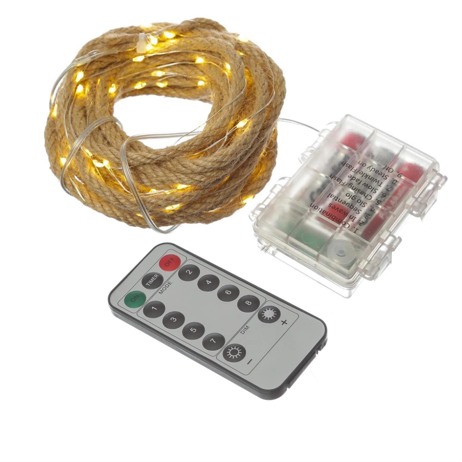 Marelida LED Lichterkette Seil Deko Jute Tau Kordel 10m Timer 8 Funktionen Innen Außen Marelida LED Lichterkette Seil Deko Jute Tau Kordel 10m Timer 8 Funktionen Innen Außen von MARELIDA