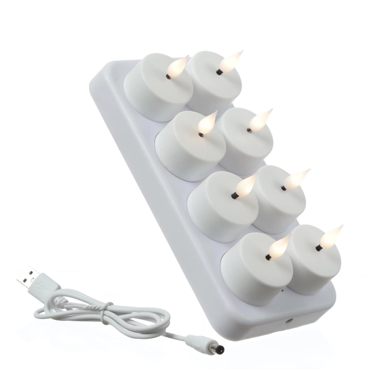 Marelida LED Teelichter 8 Stück mit Ladestation USB Wiederaufladbar D 4cm Flackernd Weiß Marelida LED Teelichter 8 Stück mit Ladestation USB Wiederaufladbar D 4cm Flackernd Weiß von MARELIDA