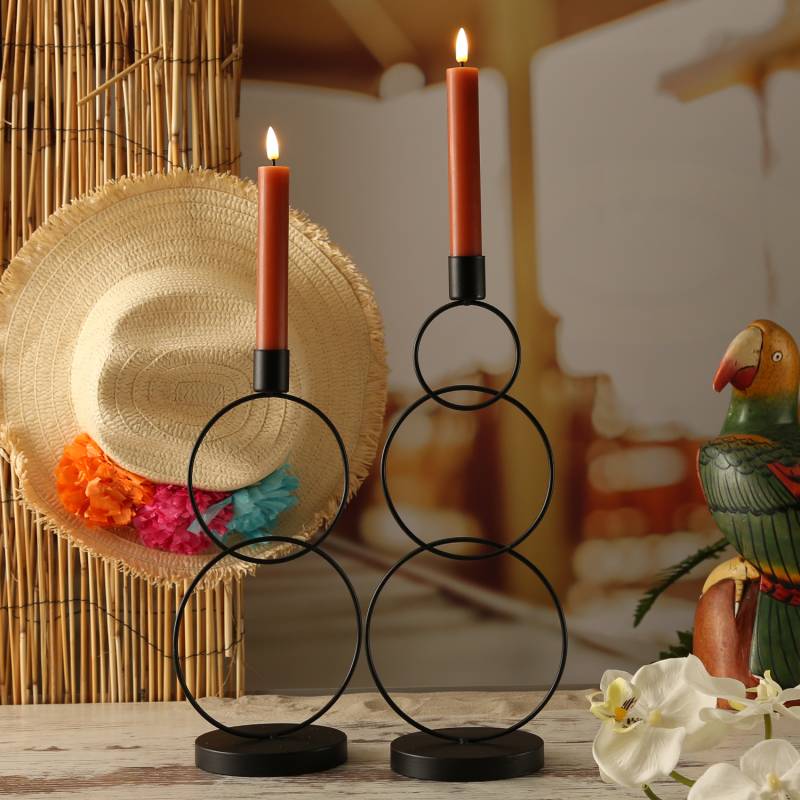 Stabkerzenhalter - Kerzenständer - 2 u. 3 Ringe - Eisen - unterschiedliche Höhen - schwarz - 2er Set von MARELIDA