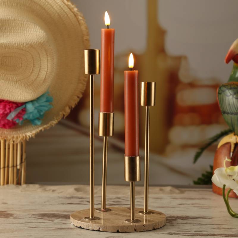 Stabkerzenhalter - Kerzenständer - Marmorplatte - 4 goldfarbene Kerzenhalterungen - H: 28cm - beige von MARELIDA