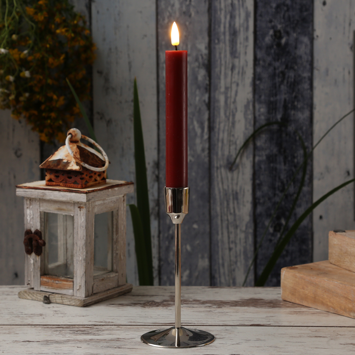 Stabkerzenhalter - Kerzenständer - Metall - H: 15,5cm - D: 7cm - silber von MARELIDA