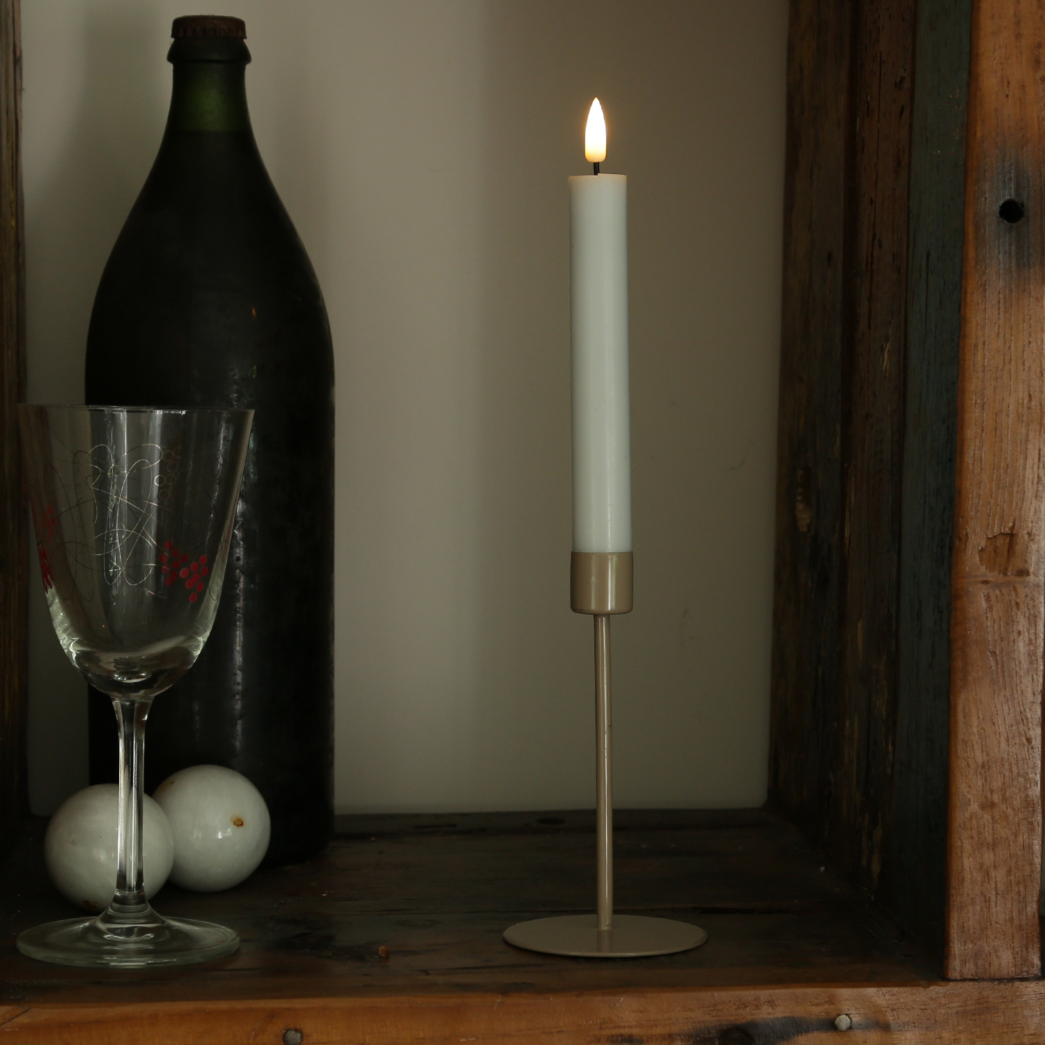 Stabkerzenhalter - Kerzenständer für Tafelkerzen - Metall - H: 14cm - D: 7,5cm - beige von MARELIDA