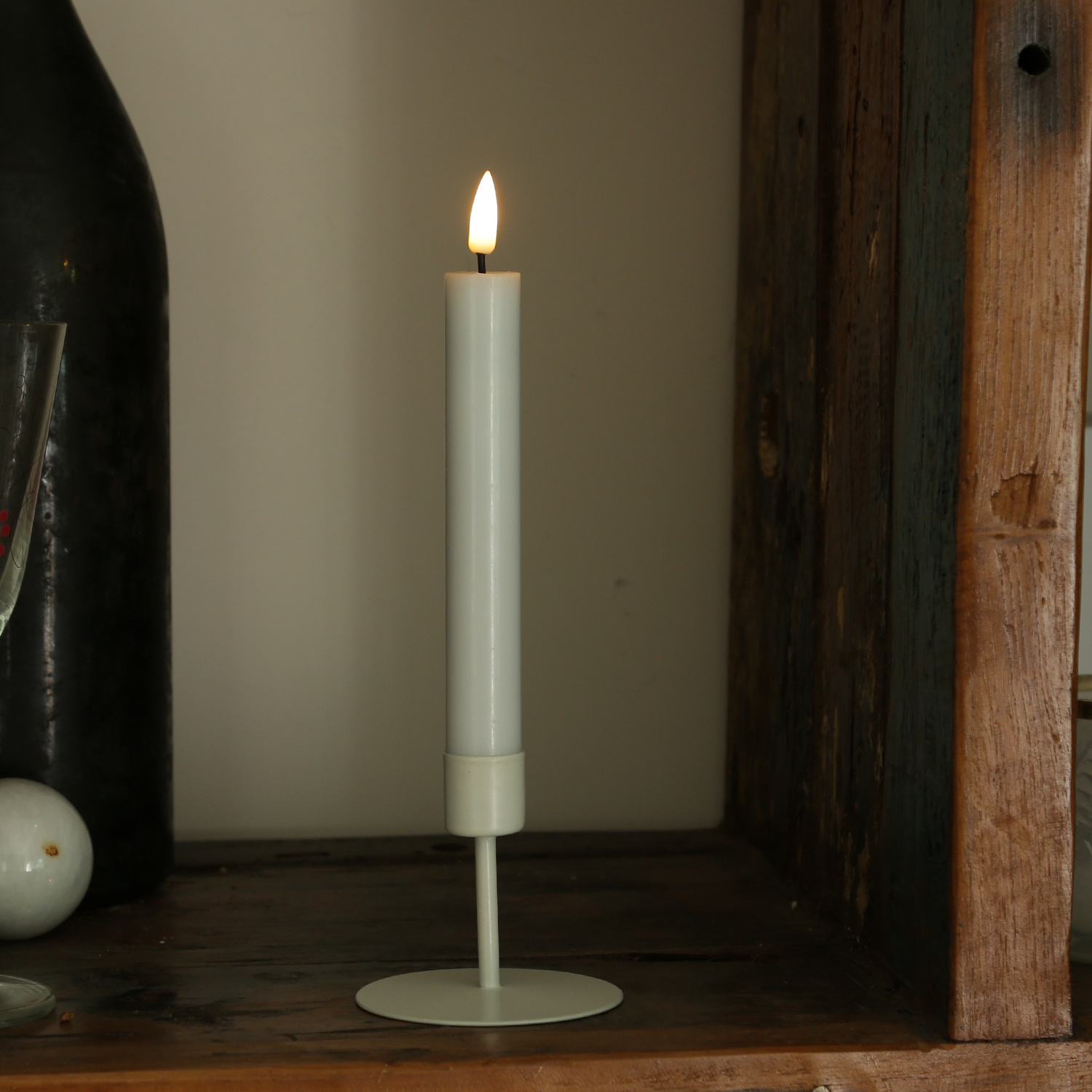 Stabkerzenhalter - Kerzenständer für Tafelkerzen - Metall - H: 7cm - D: 7,5cm - weiß von MARELIDA