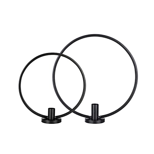 Stabkerzenhalter Ring - Metall - 2 unterschiedliche Größen - rund - schwarz - 2er Set Kerzenständer von MARELIDA