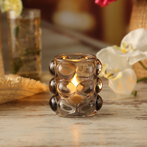 Teelichthalter BUBBLE - Windlicht - Glas - H: 9cm - D: 9,5cm - grau von MARELIDA