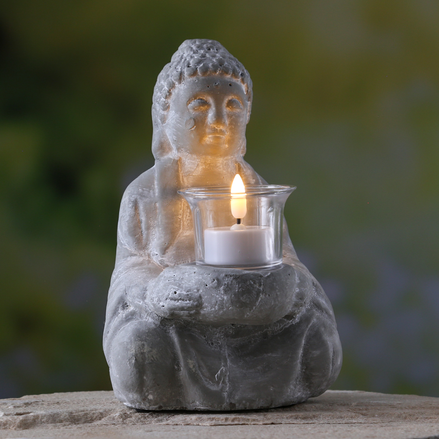 Teelichthalter Buddha - Steinoptik - H: 20cm - grau von MARELIDA
