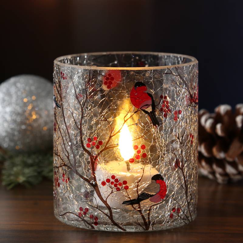 Teelichthalter GIMPEL - Windlicht - Bruchglasoptik - Glas - H: 10cm - D: 9cm von MARELIDA