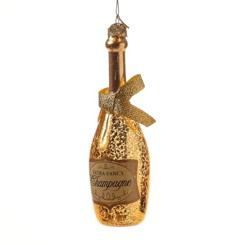 Weihnachtsbaumschmuck CHAMPANGER Flasche - Glas - inkl. Aufhänger - H: 13,5cm - Gold von MARELIDA