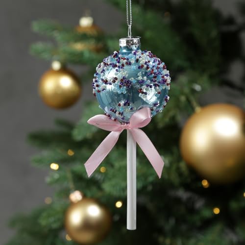 Weihnachtsbaumschmuck Lolli Cake Pop mit Zuckerperlen Glas Christbaumschmuck (Hellblau) von MARELIDA