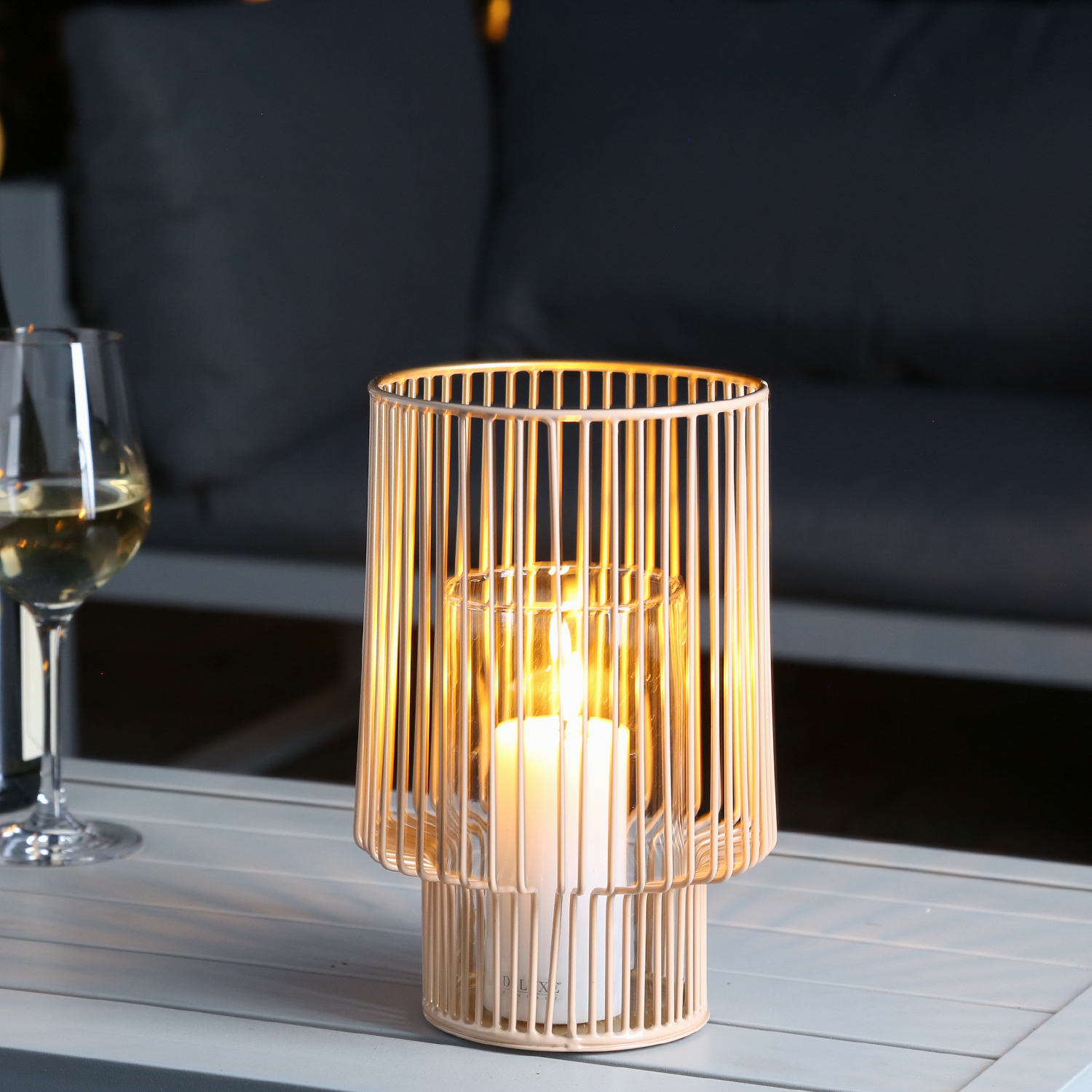 Windlicht mit Glaseinsatz - Laterne - Metall - H: 22cm - terracotta/gold von MARELIDA
