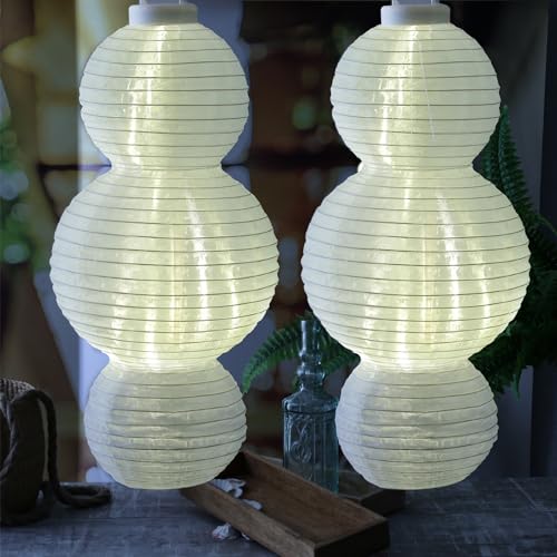 XL LED Solar Lampion Solarlaterne Hängende Gartenlaterne mit Lichtsensor H: 60cm Party Balkon Terrasse Garten wetterfest (2 Stück) von MARELIDA