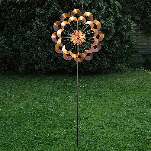 XXL Doppel Windrad ANTIK - Gartendeko - Metall - Erdspieß - H: 1,80m - kupferfarben (Motiv 1) von MARELIDA