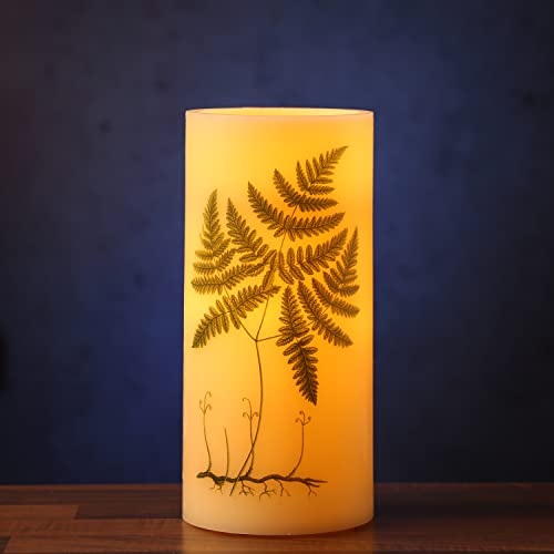 XXL LED Kerze mit Ornament - creme - natürlich flackernde Flamme (Farn 2) von MARELIDA