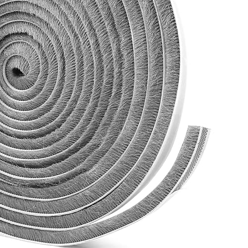 MARICATO Bürstendichtung Selbstklebend 9 mm (B) x 5 mm(D) x 6 M(L), Bürstendichtung Rolladen für Fenster, Schiebetüren, Türbürstendichtung Dichtungsband Insektenschutz für Garderobe Tür - Grau von MARICATO