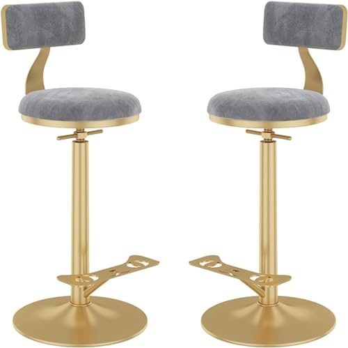 2 barkrukken, afneembare draaibare rugleuning met gouden pedaal en Ronde voet, barkruk voor in de eetkamer, verstelbaar Van 65-80 cm (grijs) von MARIYCH