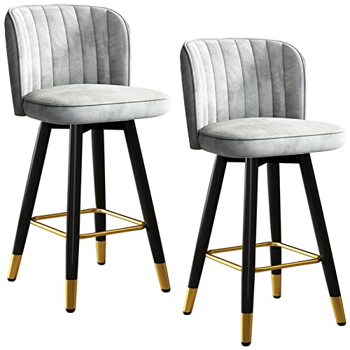 2 stuks barkrukken, draaibare Hoge stoel met fluwelen rugleuning, Moderne barkruk voor in de keuken, zwarte poten en gouden chromen voetensteun (65 cm, grijs) von MARIYCH
