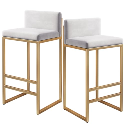 2er-Set Barhocker aus Samt, Barhocker in Thekenhöhe mit goldenen Metallbeinen, moderner Esszimmer-/Küchen-/Pub-Stuhl mit Rückenlehne und Fußstütze, 29,5 Zoll hoch, weiß 2er-Set Barhocker aus Samt, Barhocker in Thekenhöhe mit goldenen Metallbeinen, moderner Esszimmer-/Küchen-/Pub-Stuhl mit Rückenlehne und Fußstütze, 29,5 Zoll hoch, weiß von MARIYCH