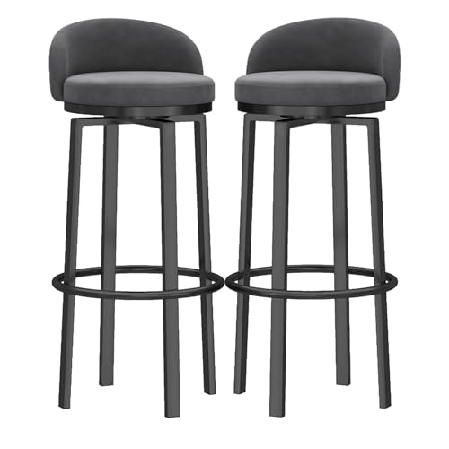 360° drehbare Barhocker, 2er-Set, runde, gepolsterte Barstühle mit schwarzer Fußstütze, Frühstücksstuhl für die Küche, Esszimmerstuhl mit Fußstütze aus Metall für Esszimmer, Küche, Grau, 25, 360° drehbare Barhocker, 2er-Set, runde, gepolsterte Barstühle mit schwarzer Fußstütze, Frühstücksstuhl für die Küche, Esszimmerstuhl mit Fußstütze aus Metall für Esszimmer, Küche, Grau, 25, von MARIYCH