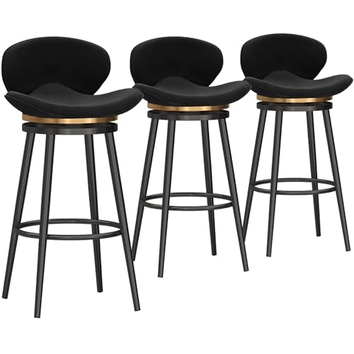 360° drehbare Barhocker, 3er-Set, moderner Esszimmerstuhl aus Samt für Kücheninsel, Pub, Barstühle in Thekenhöhe mit Rückenlehne und Fußstütze aus Metall, Schwarz, 29,5'' H 360° drehbare Barhocker, 3er-Set, moderner Esszimmerstuhl aus Samt für Kücheninsel, Pub, Barstühle in Thekenhöhe mit Rückenlehne und Fußstütze aus Metall, Schwarz, 29,5'' H von MARIYCH