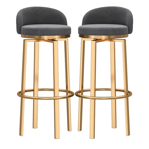 Barhocker, Küchenbarstühle, Thekenhocker mit Goldener Fußstütze, Frühstücksstuhl, Stabiler Stahlrahmen, für Esszimmer, Küche, Party, Grau, 29,5 Zoll von MARIYCH