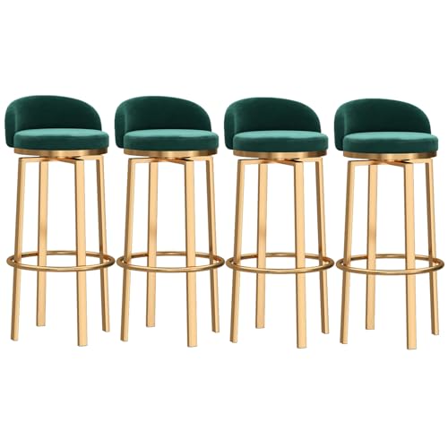 Barhocker, gepolsterte Barhocker in Thekenhöhe für Kücheninseln, Moderne drehbare Barstühle mit Rückenlehne und Goldener Fußstütze, Stühle ohne Armlehnen, Grün, 4 Stück von MARIYCH