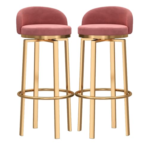 Barhocker, gepolsterte Barhocker in Thekenhöhe für Kücheninseln, Moderne drehbare Barstühle mit Rückenlehne und Goldener Fußstütze, Stühle ohne Armlehnen, Pink, 2 Stück von MARIYCH