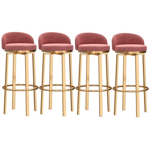 Barhocker, gepolsterte Barhocker in Thekenhöhe für Kücheninseln, Moderne drehbare Barstühle mit Rückenlehne und Goldener Fußstütze, Stühle ohne Armlehnen, Pink, 4 Stück von MARIYCH