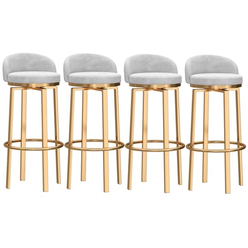 Barhocker, gepolsterte Barhocker in Thekenhöhe für Kücheninseln, Moderne drehbare Barstühle mit Rückenlehne und Goldener Fußstütze, Stühle ohne Armlehnen, Weiß, 4 Stück von MARIYCH