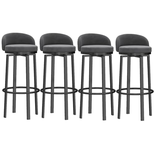 Barhocker, gepolsterte Barhocker in Thekenhöhe für Kücheninseln, Moderne drehbare Barstühle mit Rückenlehne und schwarzer Fußstütze, Stühle ohne Armlehnen, Grau, 4 Stück von MARIYCH