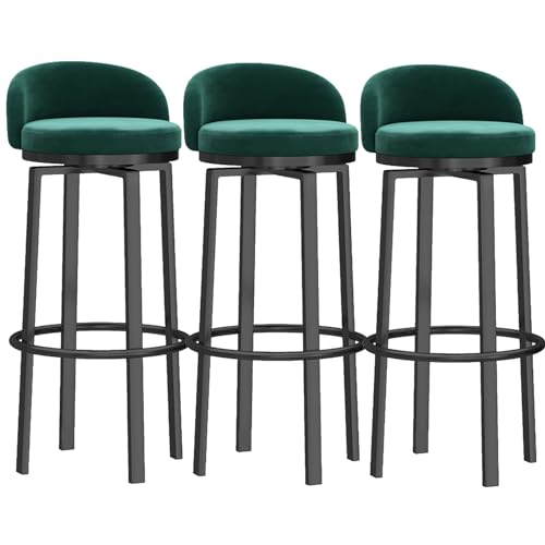 Barhocker, gepolsterte Barhocker in Thekenhöhe für Kücheninseln, Moderne drehbare Barstühle mit Rückenlehne und schwarzer Fußstütze, Stühle ohne Armlehnen, Grün, 3 Stück von MARIYCH