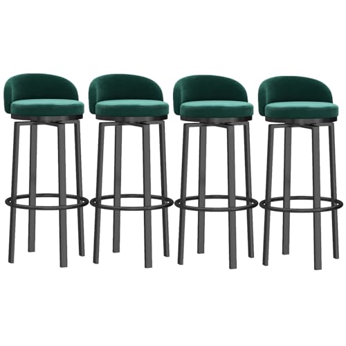 Barhocker, gepolsterte Barhocker in Thekenhöhe für Kücheninseln, Moderne drehbare Barstühle mit Rückenlehne und schwarzer Fußstütze, Stühle ohne Armlehnen, Grün, 4 Stück von MARIYCH