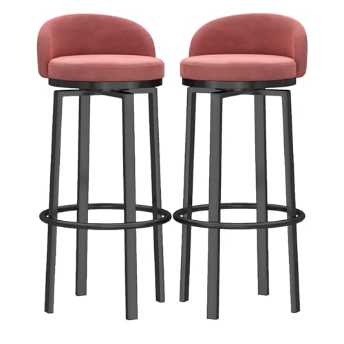 Barhocker, gepolsterte Barhocker in Thekenhöhe für Kücheninseln, Moderne drehbare Barstühle mit Rückenlehne und schwarzer Fußstütze, Stühle ohne Armlehnen, Pink, 2 Stück von MARIYCH