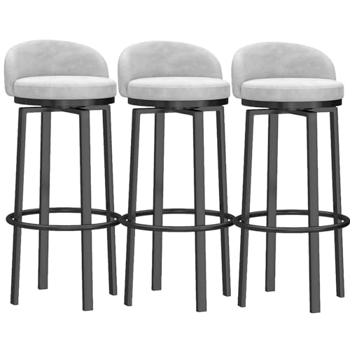Barhocker, gepolsterte Barhocker in Thekenhöhe für Kücheninseln, Moderne drehbare Barstühle mit Rückenlehne und schwarzer Fußstütze, Stühle ohne Armlehnen, Weiß, 3 Stück von MARIYCH