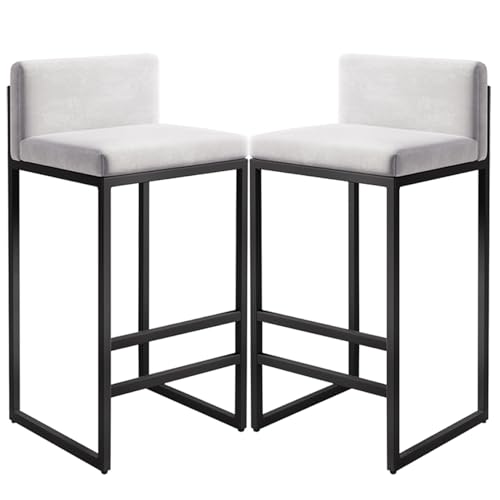 Barhocker 2er-Set, Barstühle in Thekenhöhe aus Samt mit Rückenlehne und schwarzer Fußstütze, 25,6 Zoll gepolsterter Hocker für Küche und Schlafzimmer, Inselstühle, Weiß von MARIYCH