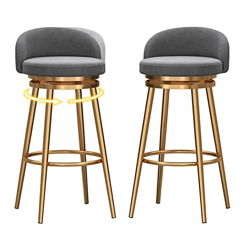 Barhocker 2er-Set, moderner drehbarer Barhocker in Pub-Höhe, hoher Esszimmerstuhl mit 360° drehbarem Samtsitz, Rückenlehne, armloser Thekenhocker, Inselhocker mit Goldener Basis, Grau Barhocker 2er-Set, moderner drehbarer Barhocker in Pub-Höhe, hoher Esszimmerstuhl mit 360° drehbarem Samtsitz, Rückenlehne, armloser Thekenhocker, Inselhocker mit Goldener Basis, Grau von MARIYCH