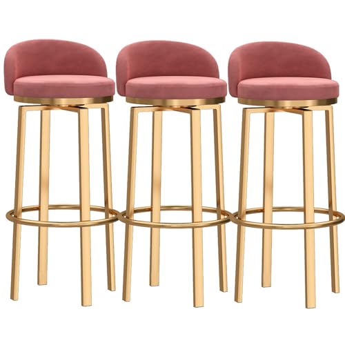 Barhocker aus Samt mit Rückenlehne, 360° drehbarer gepolsterter Hocker, rosa Kücheninselstühle, Kneipenstuhl mit Goldener Fußstütze für Esszimmer, Home Party, 3 Stück, 25,6 Zoll Barhocker aus Samt mit Rückenlehne, 360° drehbarer gepolsterter Hocker, rosa Kücheninselstühle, Kneipenstuhl mit Goldener Fußstütze für Esszimmer, Home Party, 3 Stück, 25,6 Zoll von MARIYCH