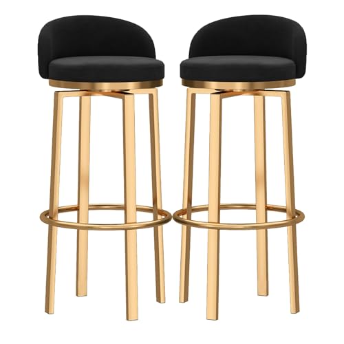 Barhocker in Thekenhöhe, 2er-Set, Moderne Esszimmerstühle, Hocker mit Rückenlehne, Thekenhocker mit Metallbeinen, Fußstütze für die Hausbar in der Küche, Schwarz, 29,5 Zoll von MARIYCH