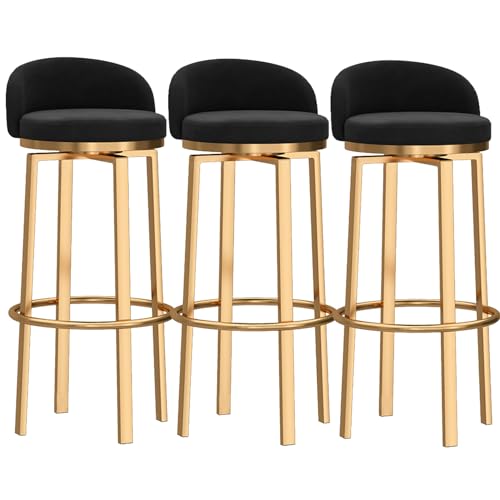 Barhocker in Thekenhöhe, 3er-Set, Moderne Esszimmerstühle, Hocker mit Rückenlehne, Thekenhocker mit Metallbeinen, Fußstütze für die Hausbarküche, Schwarz, 25,6 Zoll von MARIYCH